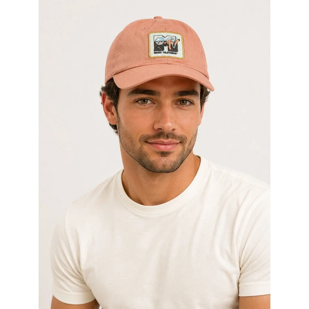 NWT MTV Music Television Pink Adjustable Dad Hat Patch Cotton Strapback Cap